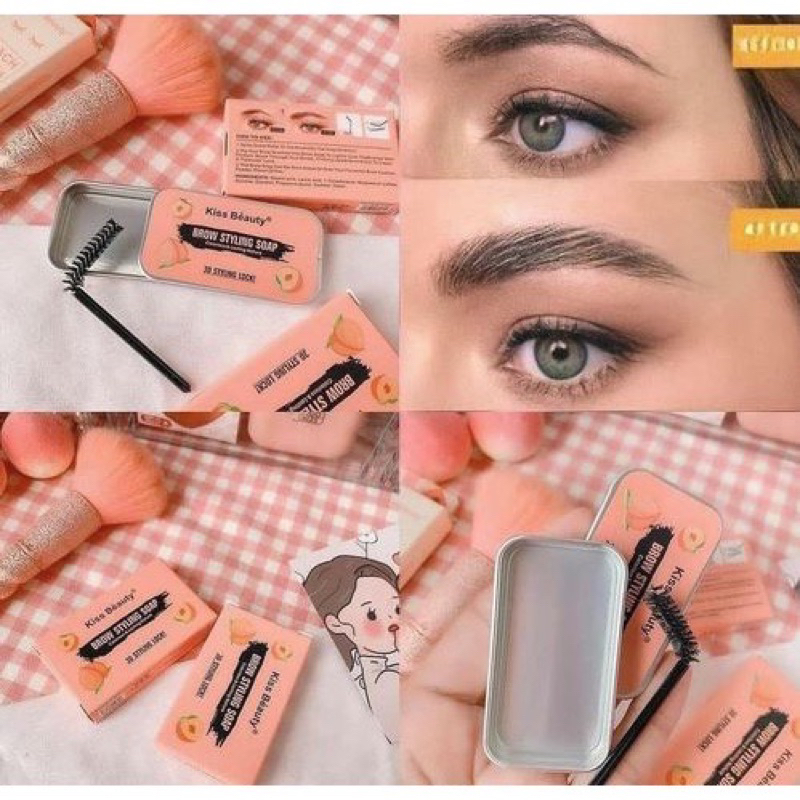 【Borong】 Kiss Beauty 3D Brow Soap Feathery Brows Makeup Balm Styling Brows Soap Kit Lasting Eyebrow waxing eyebrow