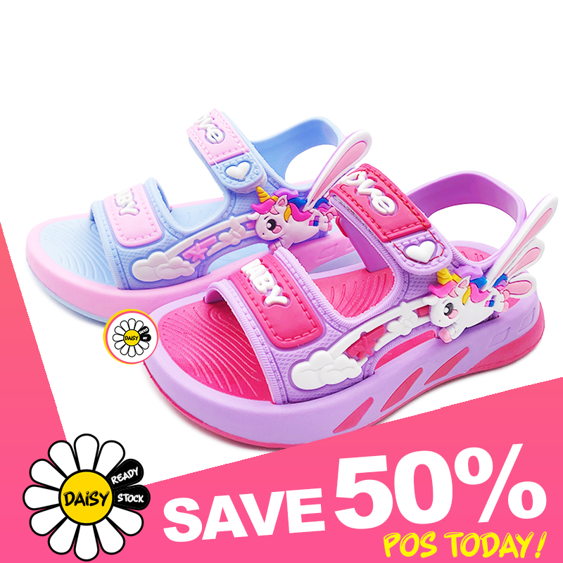 「Size 21-30」Girls Slippers | Kids Sandals | Unicorn Shoes | Cute Slippers | Kasut Selipar Budak Kanak Perempuan