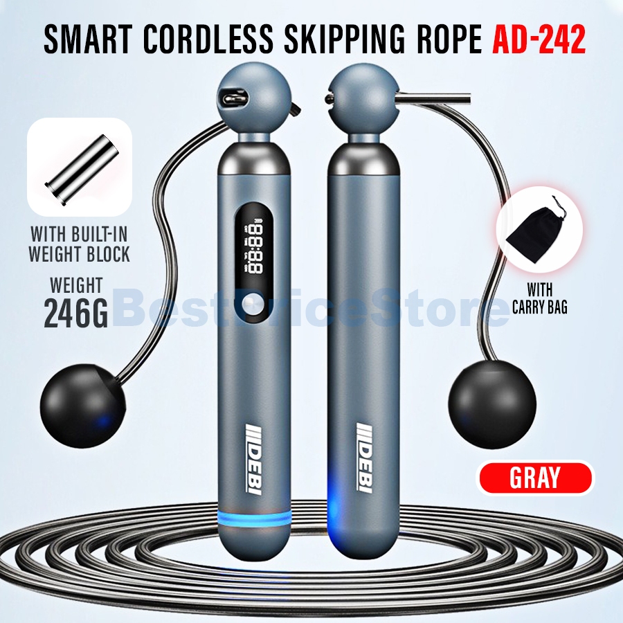 BPS 2in1 Cordless Skipping Rope with Weight Ball Counter USB Chargeable Jump Ropes Cord Fitness Lomp