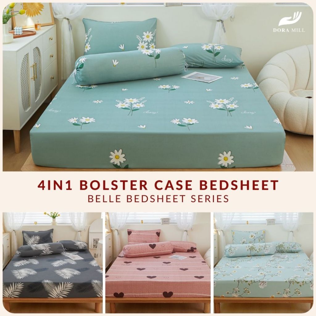 DORAMILL 4in1 Queen 2in1 Single Cadar Fitted Bedsheet Murah Pillow Bolster Case Ready Stock V#4