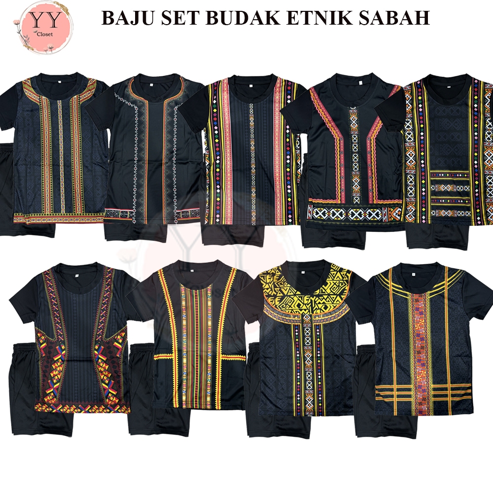 UNISEX BAJU SET BUDAK ETNIK SABAH TRADITIONAL CORAK PRINT|6-16