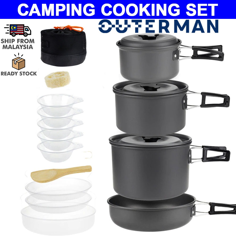 OUTERMAN 4-5 Person Outdoor Camping Cookware Cooking Pot Hiking Picnic Utensil Pot Set with Tableware