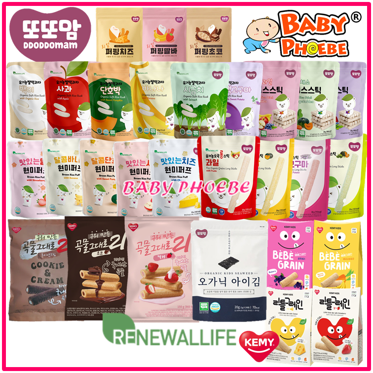 Renewallife Ddoddomam Organic Baby Rice Rusk/Puff/Stick Korea Baby Food/Snack Seaweed (1pc) 韩国宝宝有机饼 Snek Bayi Biskut