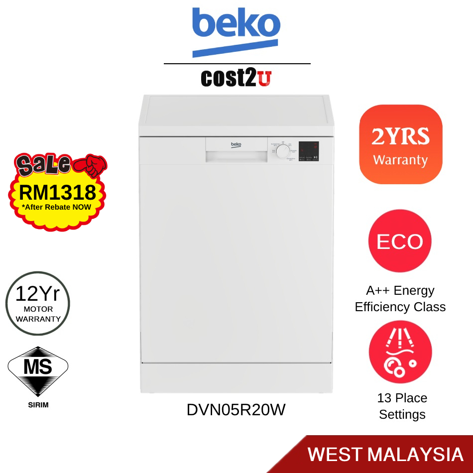 Beko Freestanding Dishwasher (13 Place Settings) | DVN05R20W DFN28R22W (Dish Washer Mesin Pencuci Pinggan 洗碗机