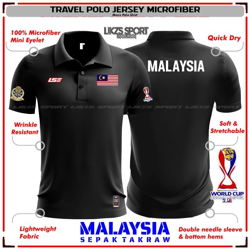 Malaysia Sepak Takraw Polo ISTAF 24 DX2-Flag-LSE Travel Jersey Training WarmUp Fans Jersi Sukan Sepak Raga Baju Berkolar