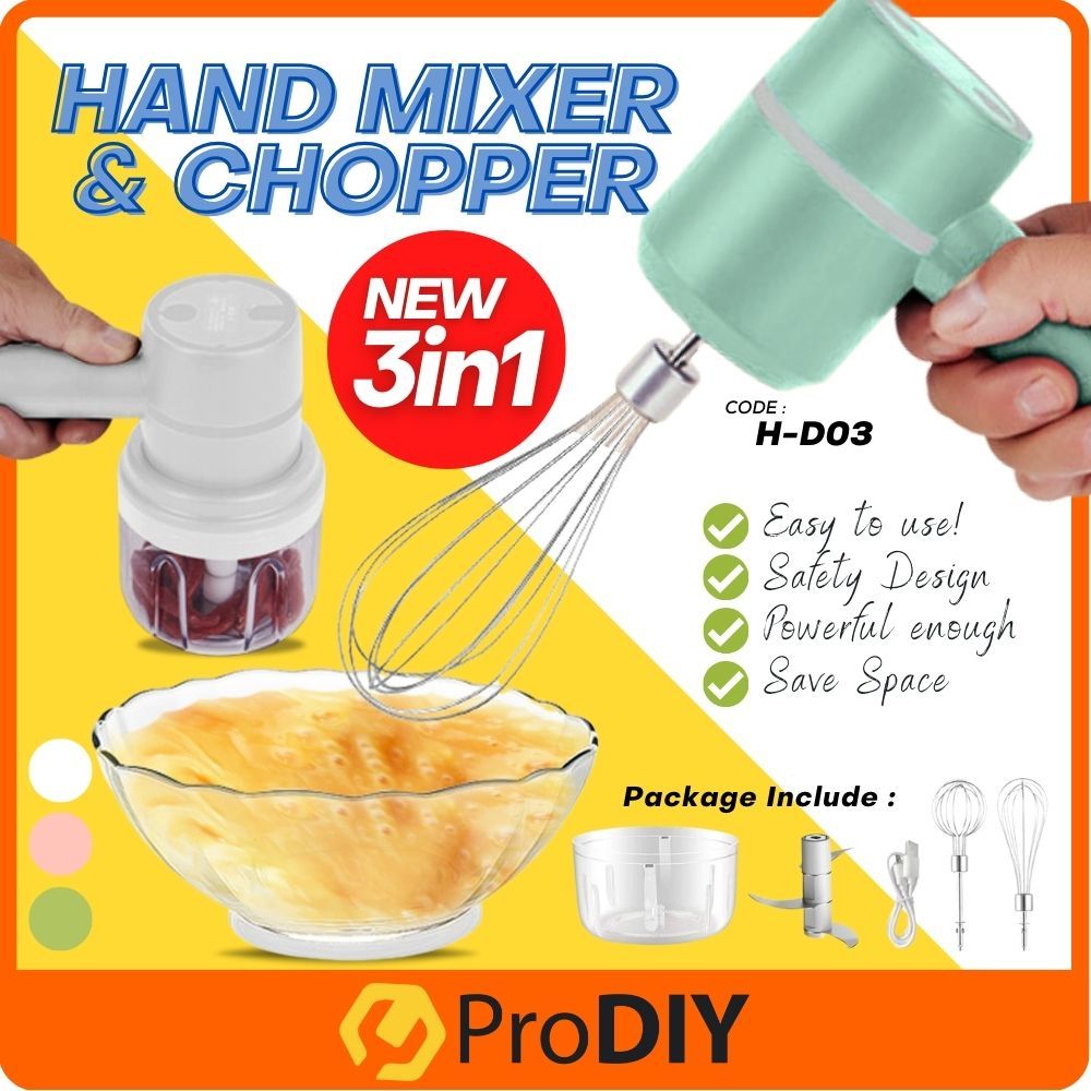 H-D03 3-in-1 Wireless Hand Mixer Electric Garlic Egg Beater Chopper Automatic Food Processor Portable Blender Mini