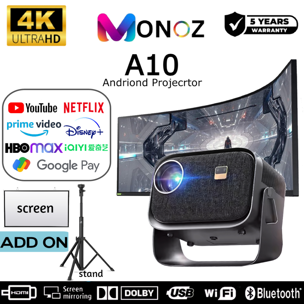 2024 Newest LENS A10 Android 11 Smart LED Projector with 5G Dual WIFi Auto Focus and Keystone Wireless Mirror Phone