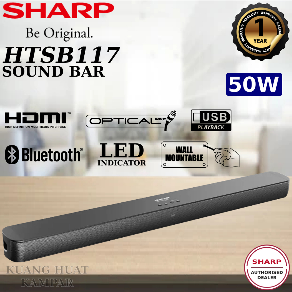 SHARP 2.0CH 50W BLUETOOTH SOUNDBAR / SOUND BAR WITH REMOTE CONTROL HTSB117 / HTSB-117 // 60W HTSB116