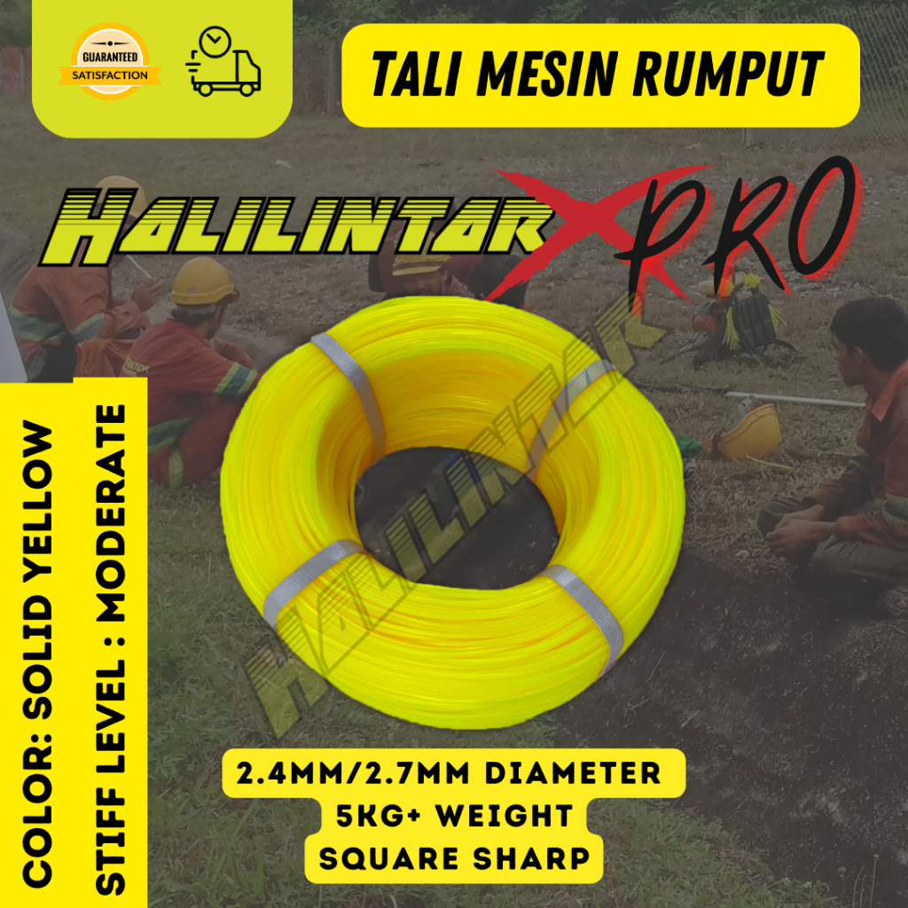 HALILINTAR Trimmer Line Solid Yellow 2.4mm 5kg Nylon for Grass Cutter / Tali Halilintar Nylon Mesin Potong Rumput 2.4 mm
