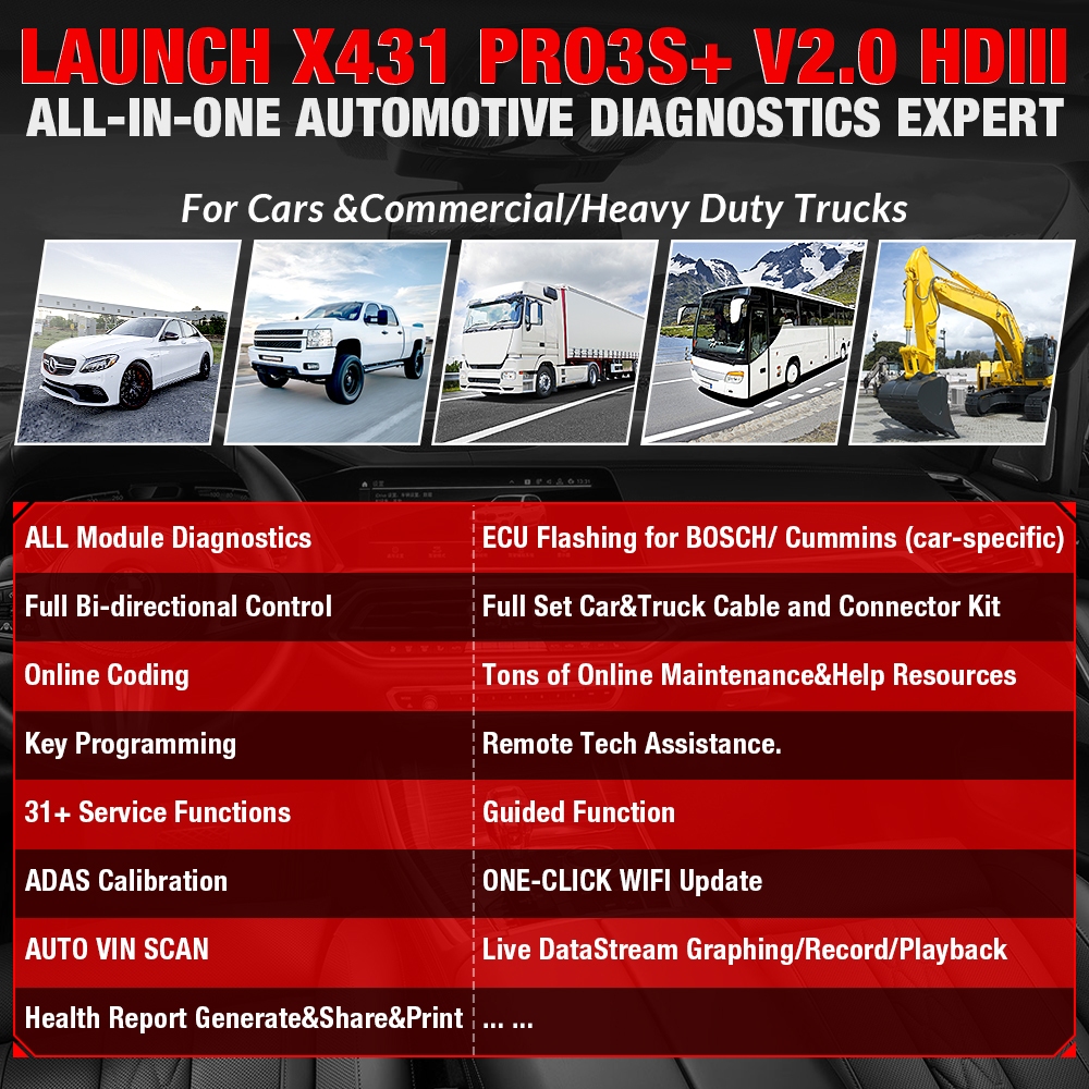 2024 LAUNCH X431 24v HD3 smart link v2.0 10.1 inch 12V CAR / 24v truck buses tractor set