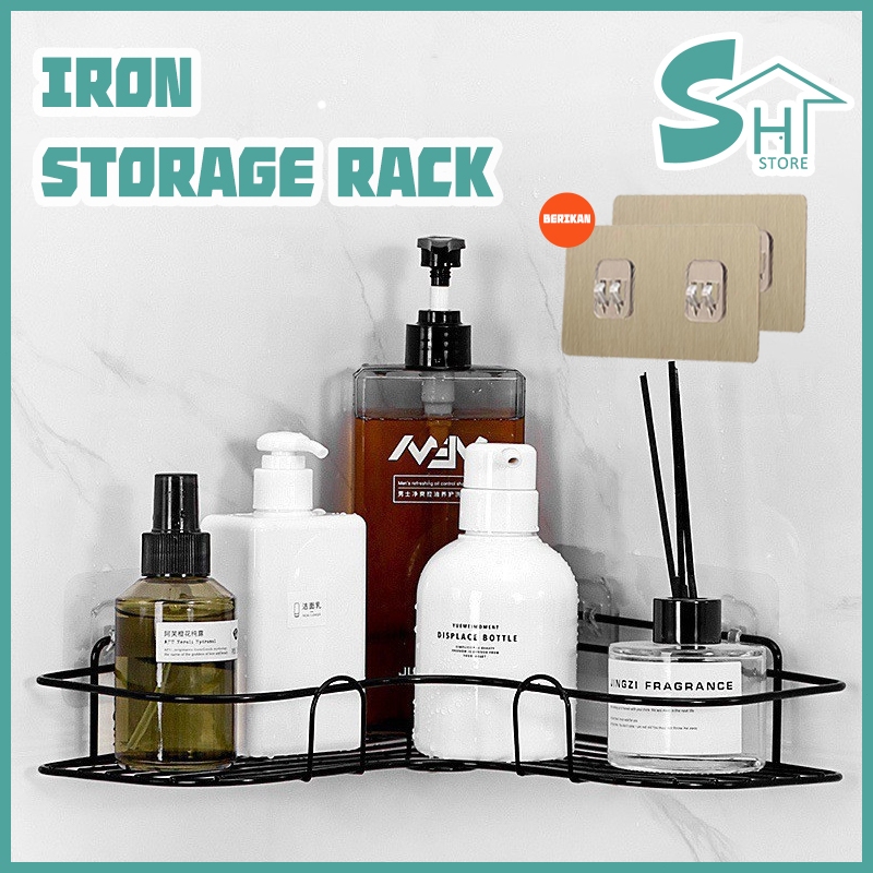 Bathroom Storage Organizer Shower Rak Bilik Mandi Kitchen Wall Dinding Black Corner Shelves 浴室三角架卫生间置物架