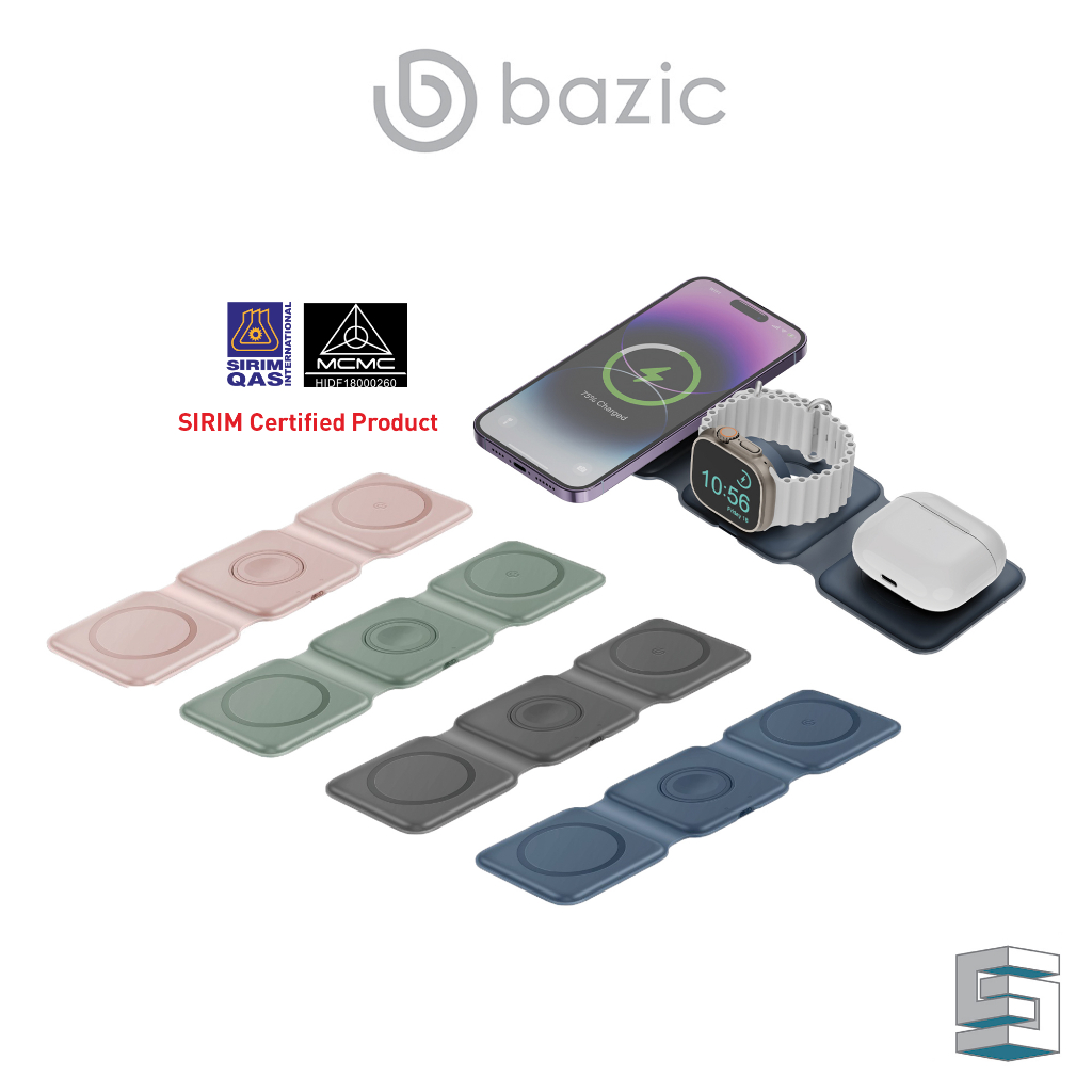 ENERGEA BAZIC GoMag Trio / GoMag Trio Plus - Foldable Wireless Charger Grey Pink Blue Sage