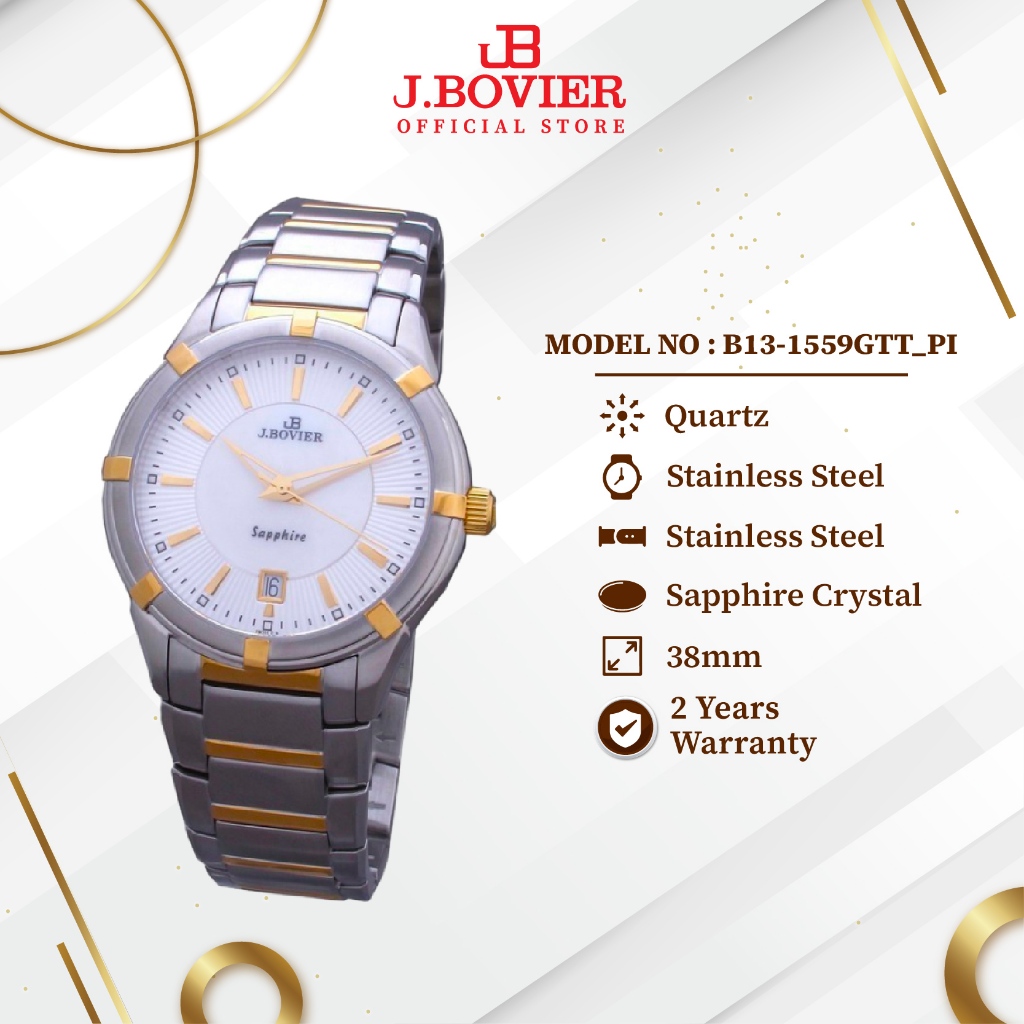 [2 Years Warranty] J.Bovier Stainless Steel Quartz Men Watch Jam Tangan Lelaki 