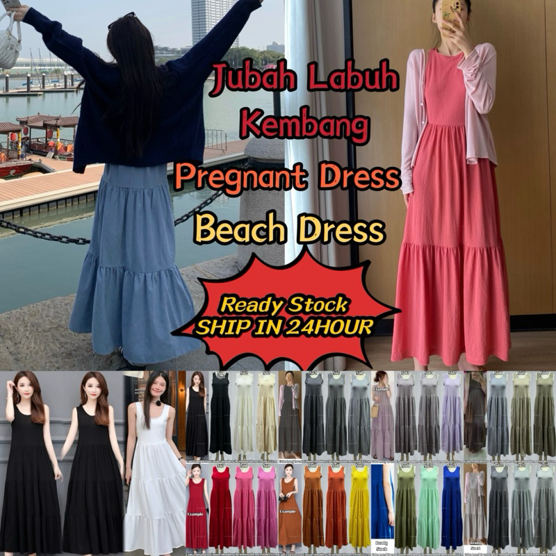Jubah Labuh Kembang Long Dress Labuh Cotton Long Dress Pregnant Dress Muslimah Beach Dress