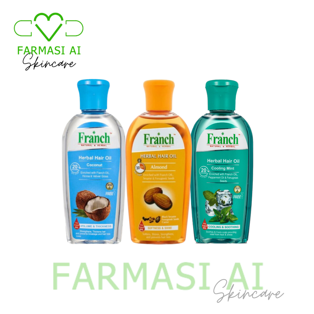 Franch Herbal Hair Oil [Coconut / Cooling Mint / Almond] 100ml (Exp date in the description)