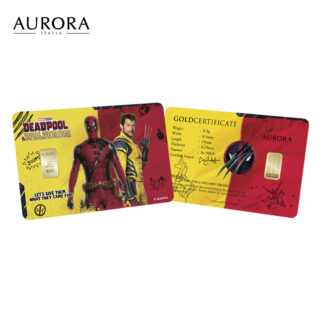 Marvel X AURORA ITALIA (0.5g) 999.9 Deadpool & Wolverine Limited Edition Gold Bar 漫威联名 死侍與金鋼狼 纯金足金片