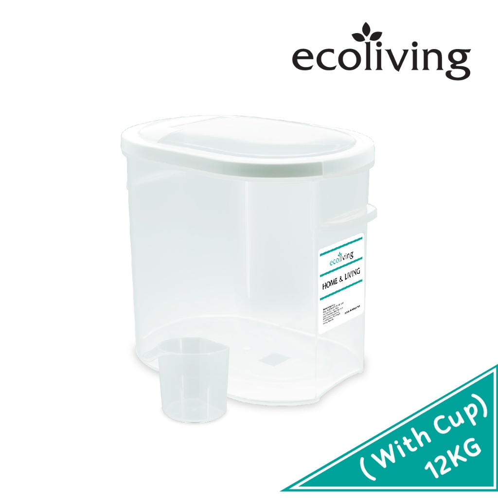 ECO LIVING 6,12KG Plastic Rice Bucket W/Measuring Cup, Baldi Beras, Rice Storage Container, Bekas Beras, E-981, E-982