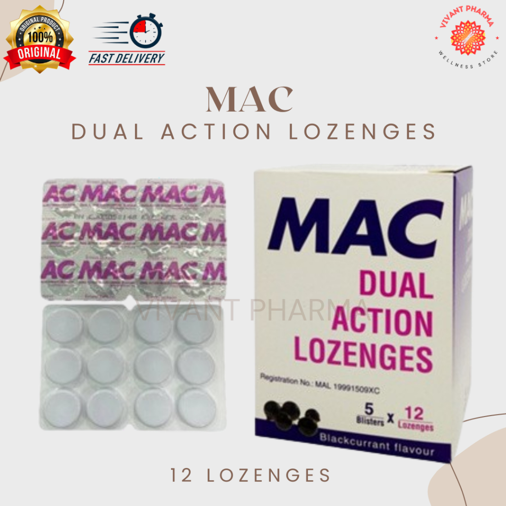 MAC Dual Action Lozenges 12's (Blackcurrant Flavour)