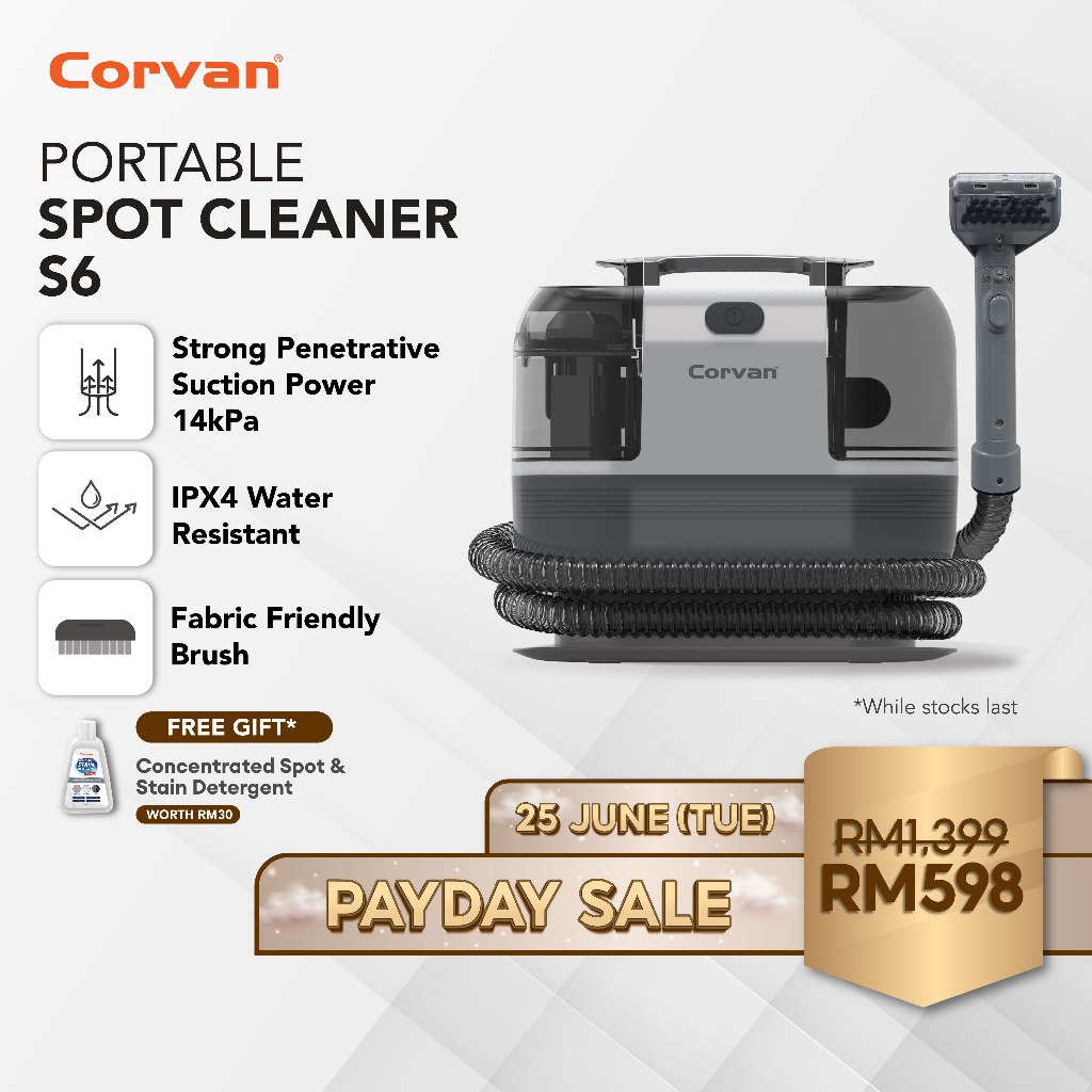 Corvan Spot Cleaner S6 - Fabric, Carpet & Upholstery Cleaning with TurboDry System