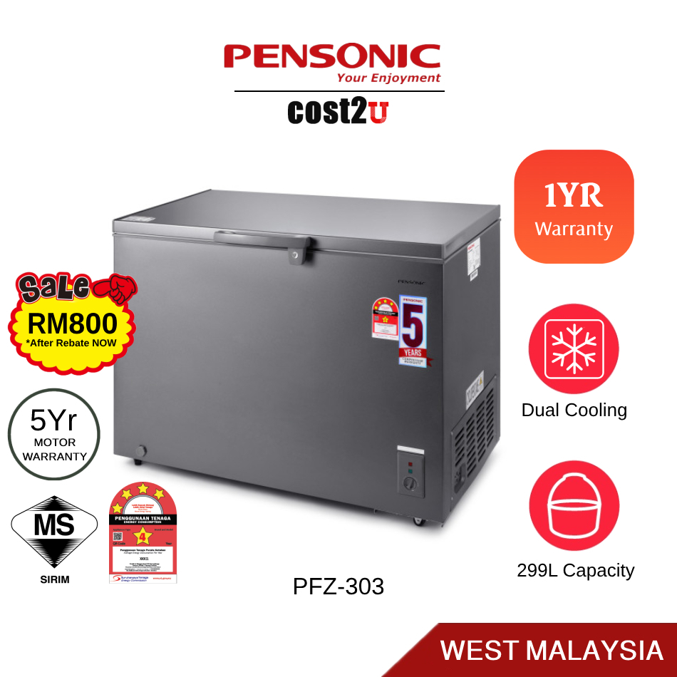 Pensonic 299L Chest Freezer (Cooling & Freezing) | PFZ-303 (Pembeku Dada Upright Freezer Peti Pembeku 冷冻柜