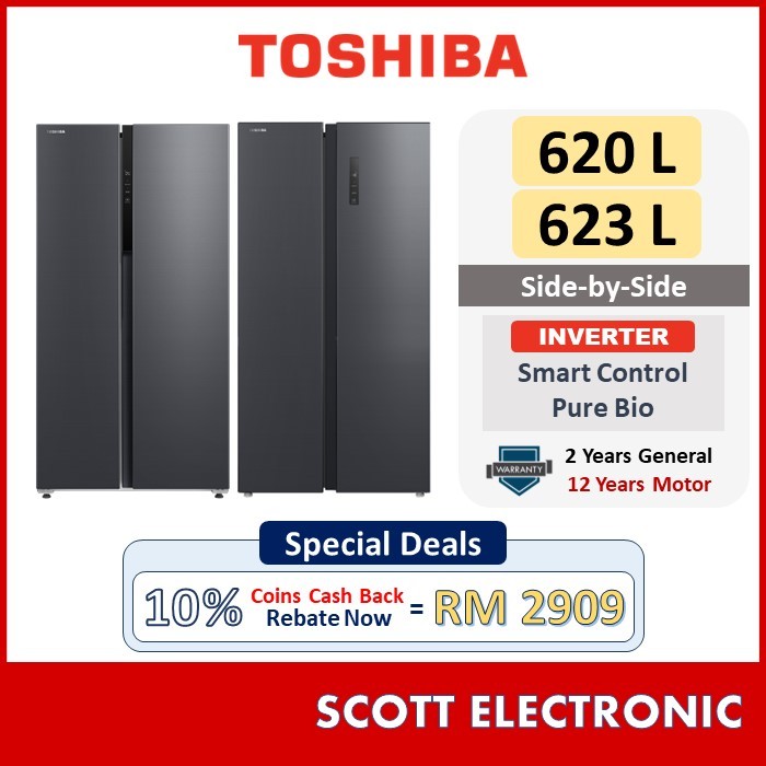 [Deliver By Seller Kedah Penang] Toshiba 620L 623L Side By Side Inverter Refrigerator GR-RS780WI-PMY(06) GR-RS696WI-PMY