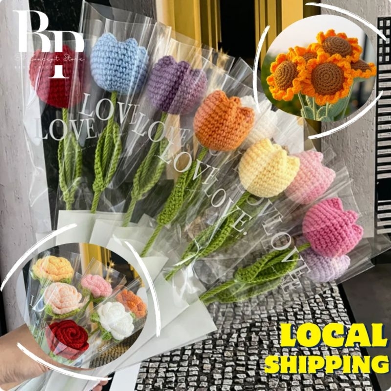 【LocalDelivery】Hand Woven Flowers Knitted Flower Graduation Gift Hand Crochet Flower Preserve FreshFlower decor 针织花