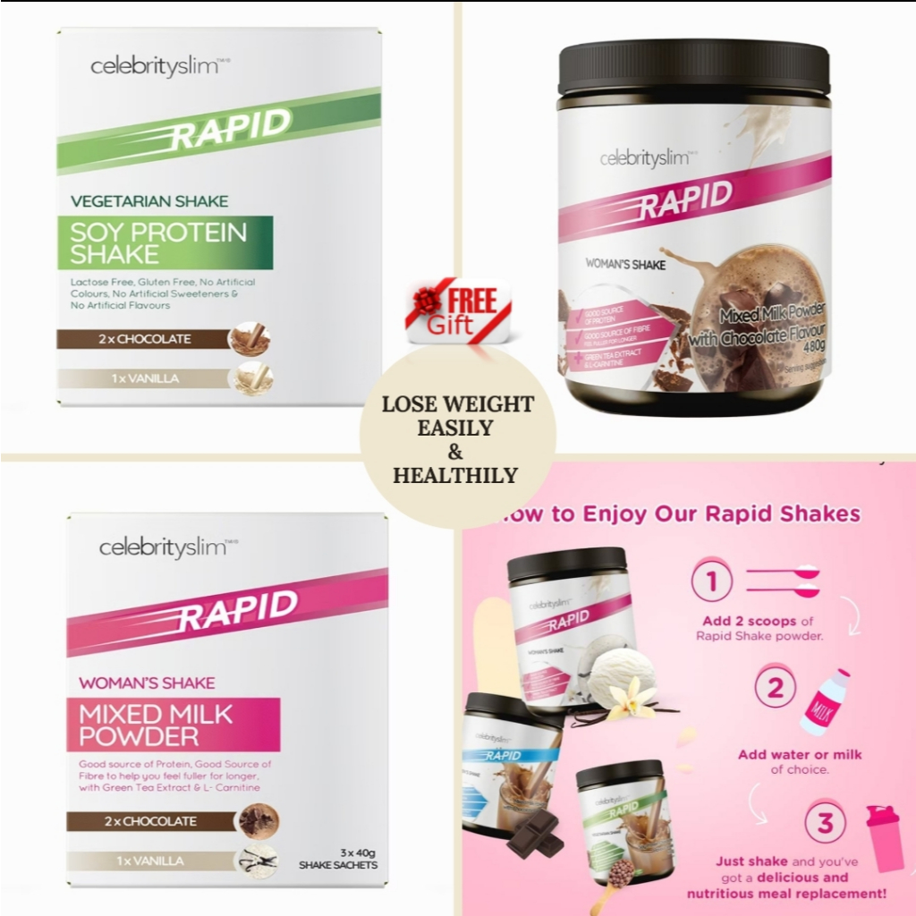 CELEBRITY SLIM Rapid Shake Chocolate 480g / TRIAL PACK 3X40G Halal Certified , Weight Loss