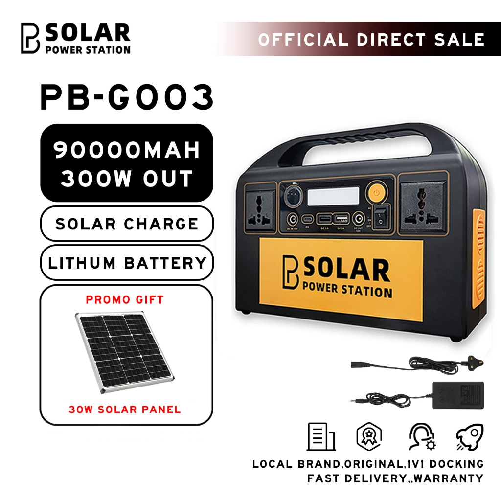 Power Station Solar Portable 220v 300w 90000mah Lithium Ion Original Solar Powerbank Charge Generator Camping USB DC AC