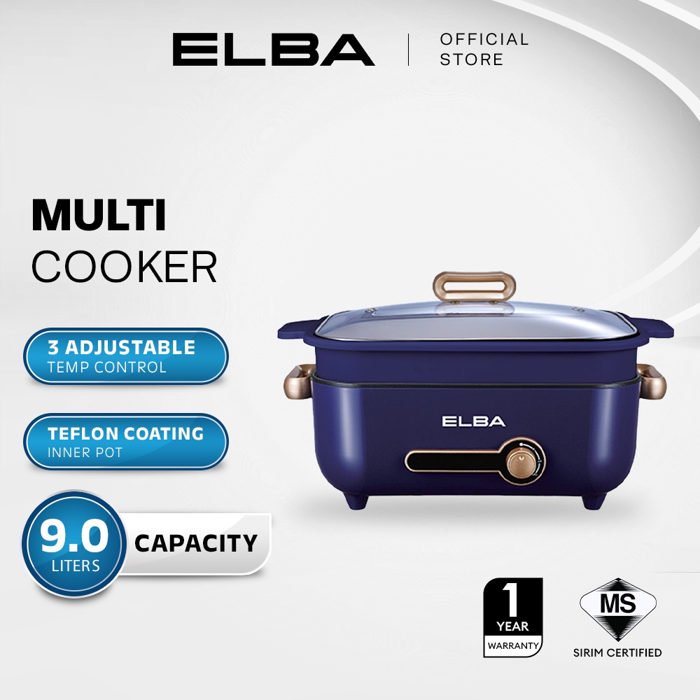 [Online Exclusive] ELBA Multi Cooker EMC-N9015(BL) - Stainless Steel Inner Pot With Non-Stick Coating - Blue (9L)