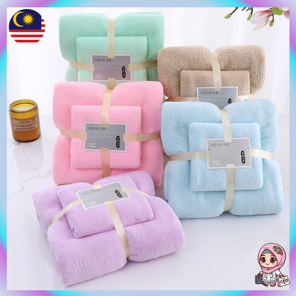 2in1 Luxury Super Large Towel Set High Absorbent Soft Bath Bathrobe Face Kitchen Bathroom Mandi Doorgift