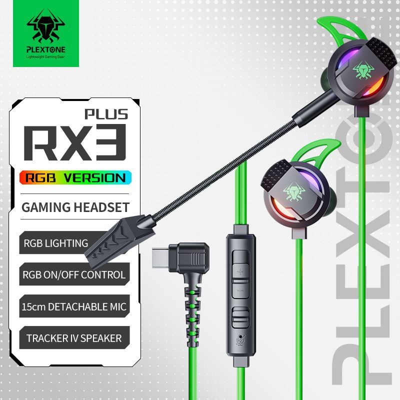 Plextone Xmowi RX3 Plus Pro Cyberpunk Gaming Earphone Headset In-ear Earbud Microphone 3.5mm Type-C/Aux Gaming Earphone