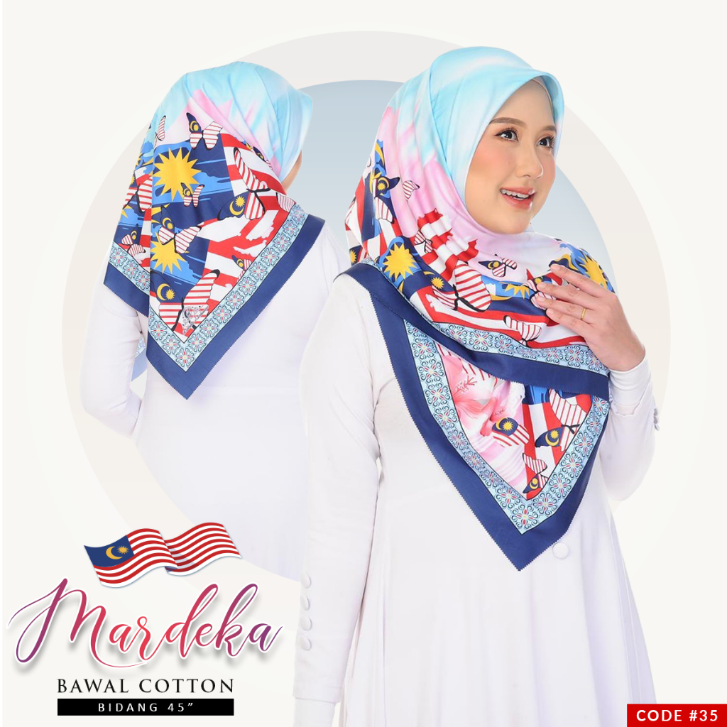 *Merdeka Arrival 2024* Merdeka Tudung Bawal Cotton Bidang 45" & 39" by KM Fashion Square Hijab Wanita