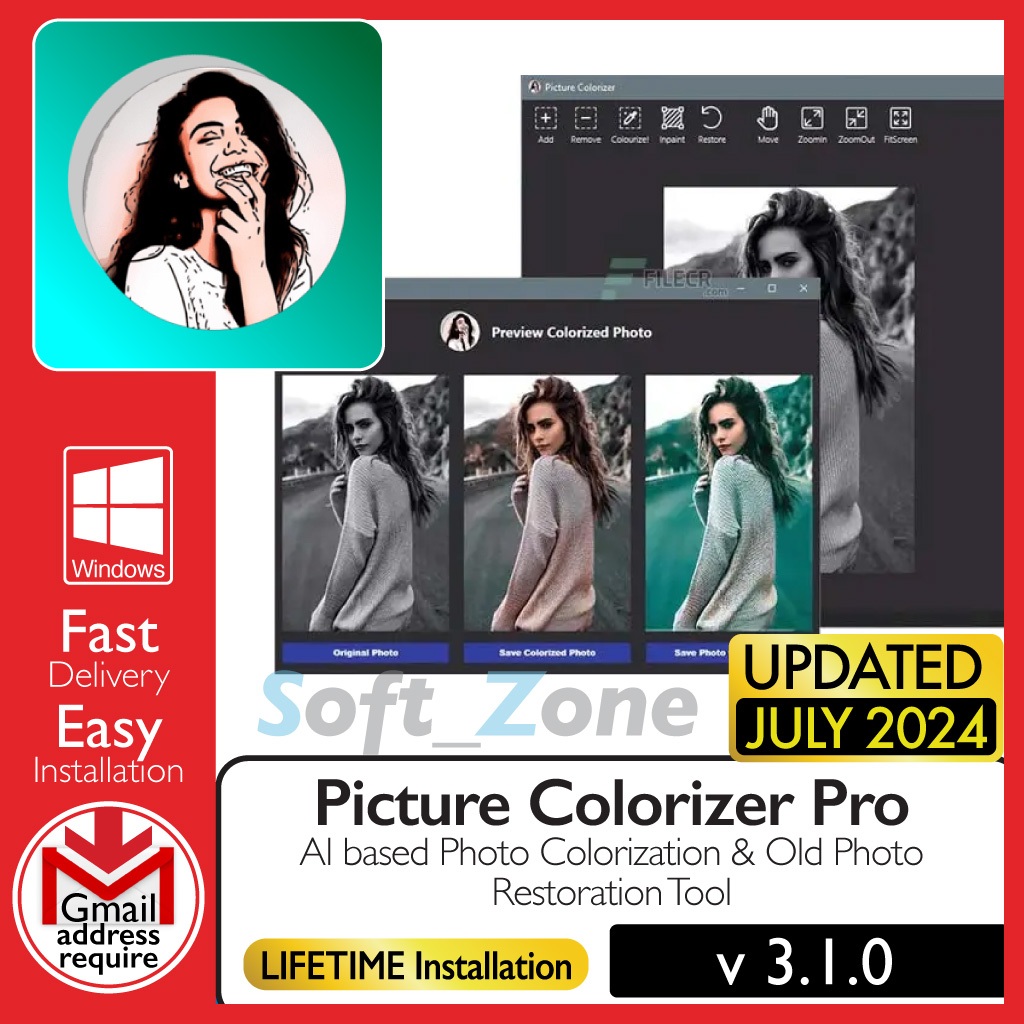 Picture Colorizer Pro 3.1.0 - AI based Photo Colorization & Old Photo Restoration Tool [WINDOWS x64] - Digital Download