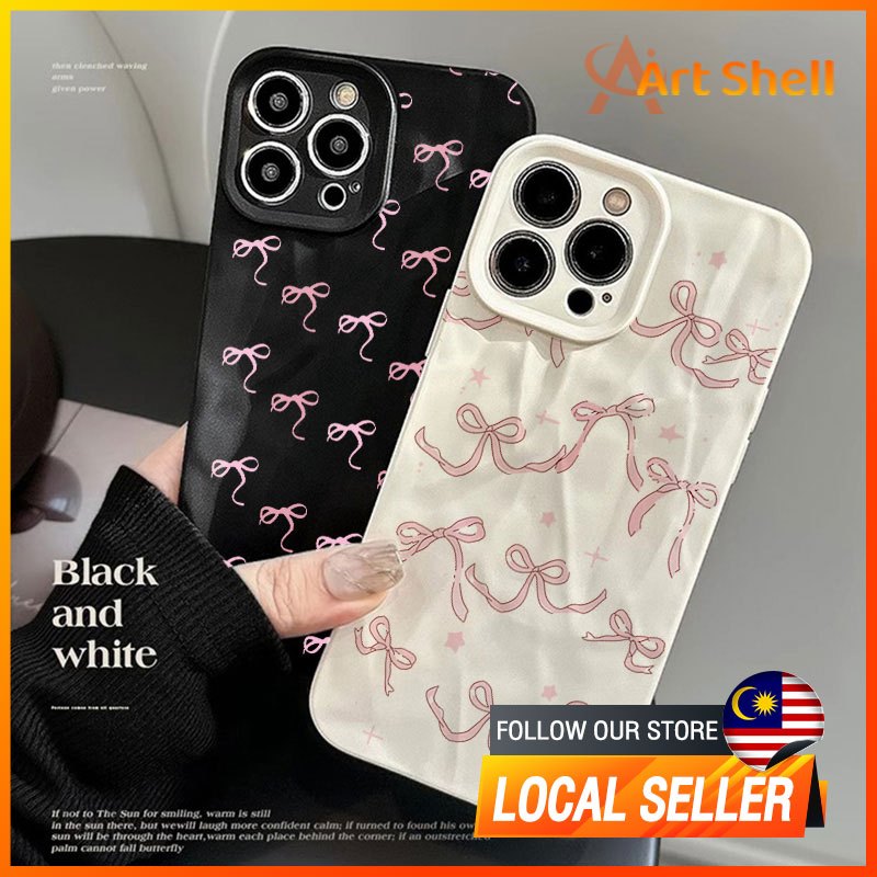 Compatible for iphone 16 14 Pro 12 13 15 11 Pro Max Ribbon bow Casing 7 8 Plus xr xs Max Wrinkle Matte Case
