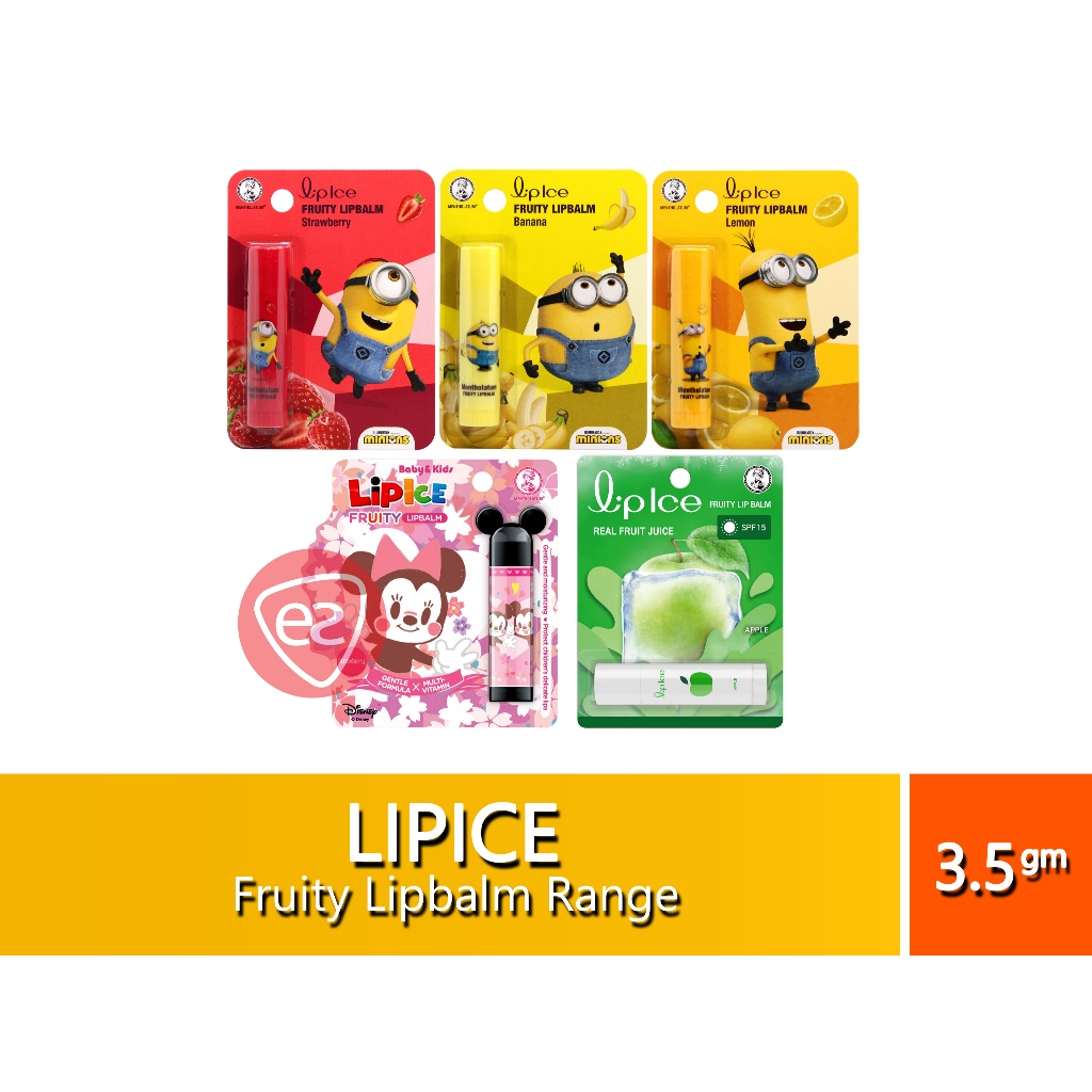 LipIce Fruity Lip Balm 3.5g ( Minions Banana / Minions Strawberry / Minions Lemon / Apple / Baby & Kids Strawberry )