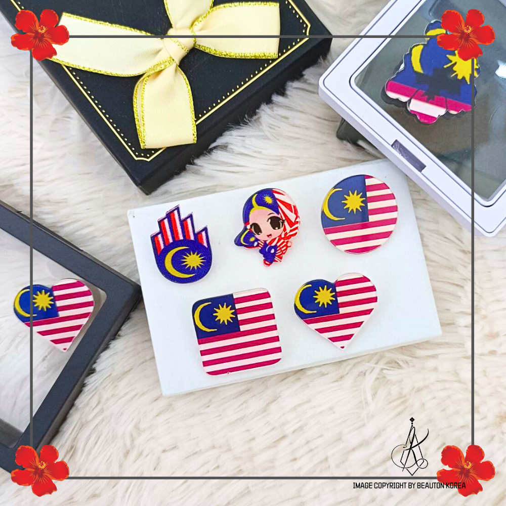 Baby Brooch Pin Tudung Bendera Malaysia Brooch Bunga Merdeka Kerongsang Tudung Baby Brooch Kecil MERDEKA
