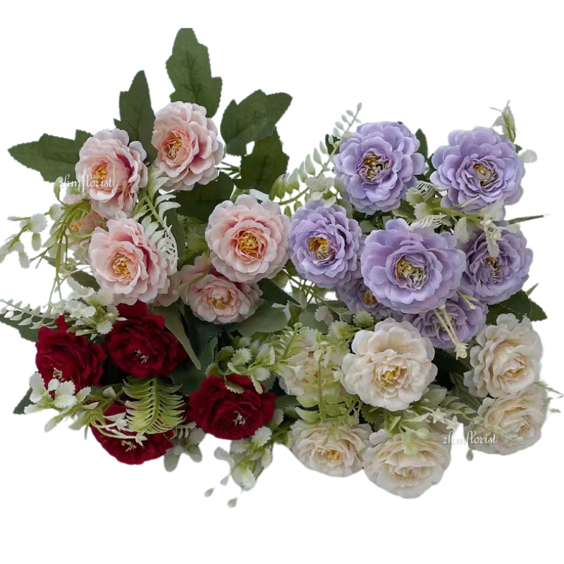 (8 FLOWERS) HIBISCUS PEONY Artificial Fake Flower Bouquet Living Room Home Decor Decoration Bunga Hiasan Meja Hantaran