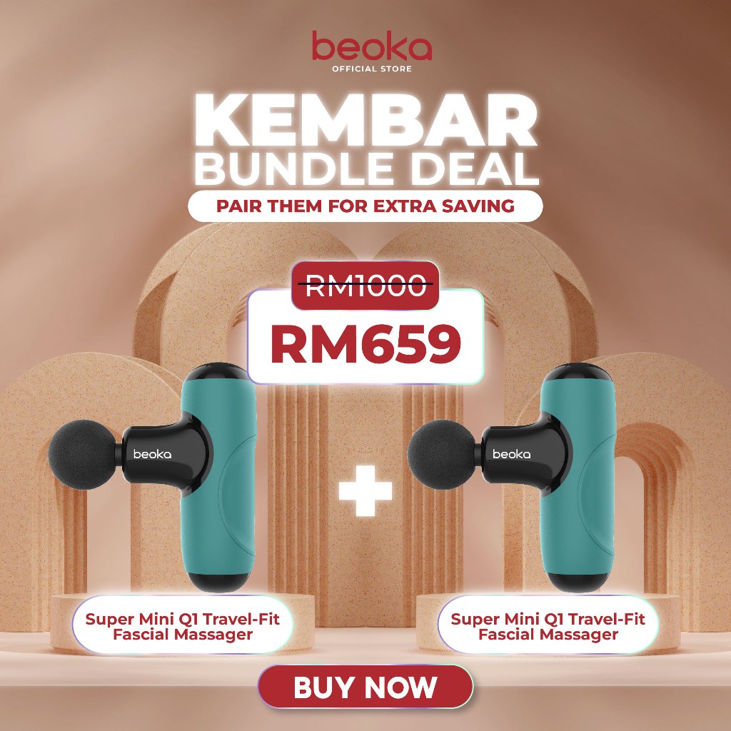 (Kembar Deal) 2 x Beoka Super Mini Q1 Travel-Fit Fascial Massage Gun Mesin Urut 按摩枪 Bundle Deal | 8kg Stall Force