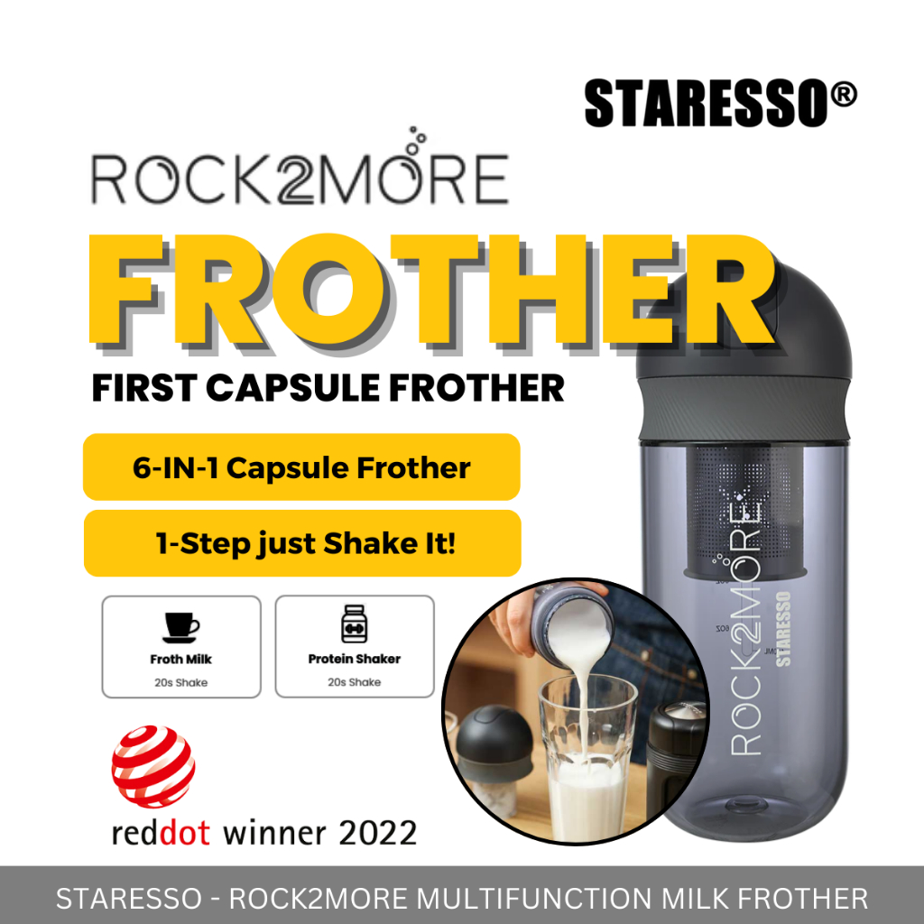 STARESSO - 6 IN 1 ROCK2MORE MILK FROTHER MULTI-FUNCTIONAL NON-ELECTRIC TRAVEL FRIENDLY