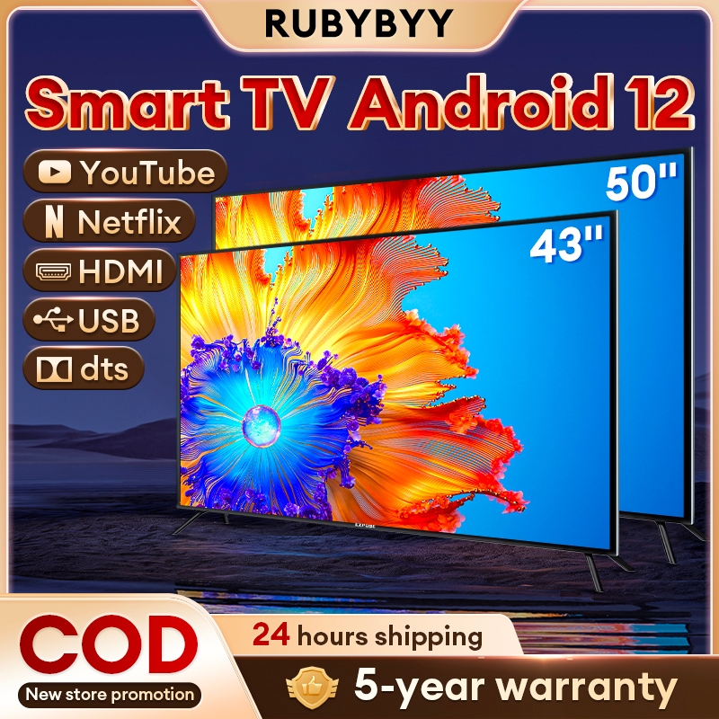 Smart TV 43 Inch 4K Android 12.0 TV 50 Inch LED WiFi Dulby Netflix YouTube 5-Years Warranty