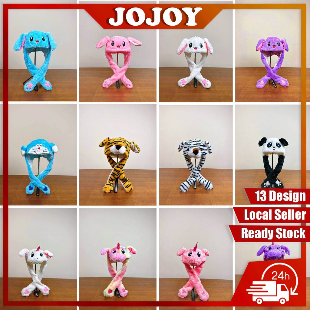 JOJOY『 Malaysia Ready Stock 』Adult Kidz Rabbit Bunny Cartoon Animal Hat Plush Moving Long Ear Hat Bunny Ear Hat Cap Topi