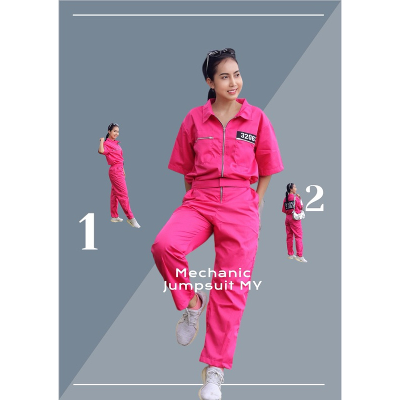 Mechanic Jumpsuit Prison Uniform Fashion Trendy Pink ชุดหมีจัมพ์สูท ชุดคุก ชุดนักบิน จัมพ์สูทแฟชั่น