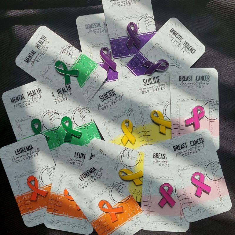 1 pc Green,Pink,Purple, White Awareness Ribbon Pin for Mental Health, Breast Cancer, and many other cancer and causes.
