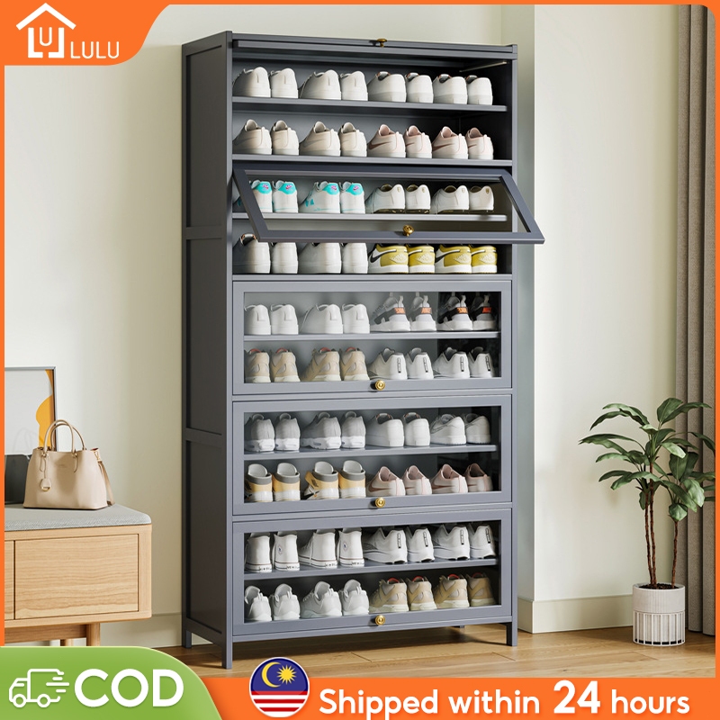 LULU Bamboo Shoe Cabinet With Acrylic Door 11/9/7 Layers kabinet Kasut Rack almari Kayu Bertutup murah Storage Rack 鞋柜