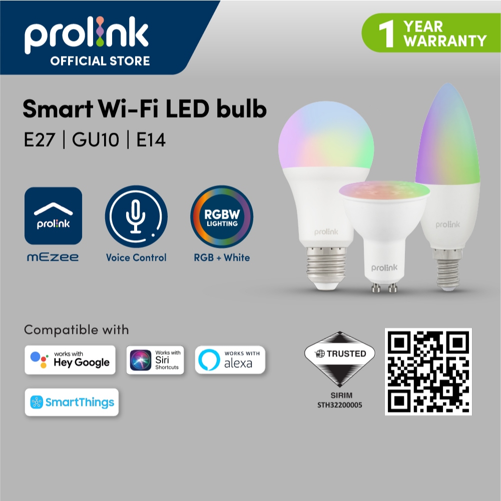 Prolink Smart LED Bulb - E27/E14/GU10 | Colour Adjustable, Smart Timer. Works with Alexa, Google Assistant DS-3601