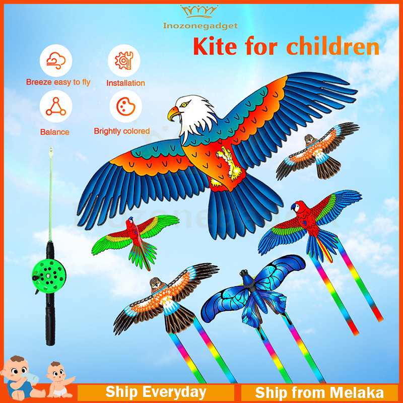 35cm/50cm Children Kids Flying Kite Toy layang layang pancing Cartoon Parrot Eagle + Hand Brake Fishing Rod Toys 儿童风筝