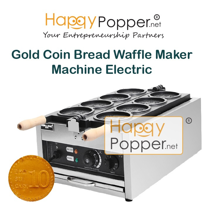 Happypopper Gold Coin Bread Waffle Machine Cheese Coin Maker 4 Holes Electric Internet Celebrity Snacks 金币面包机 4孔 网红小吃