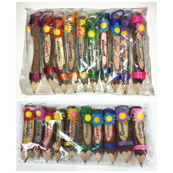 10 pcs Penang handmade wooden pencil keychain