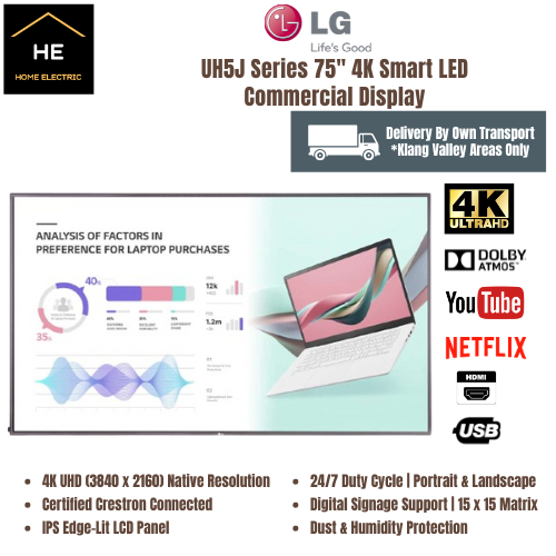 LG UH5J Series 75" Inch 4K Smart LED Commercial Display TV 75UH5J-M