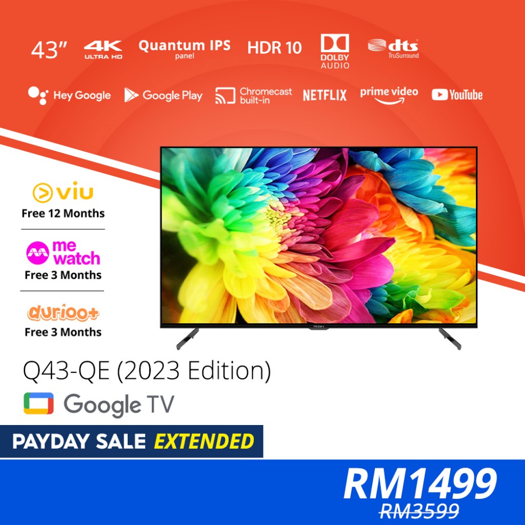 PRISM+ Q43-QE Quantum Edition 4K Google TV  43 inch Quantum Colors